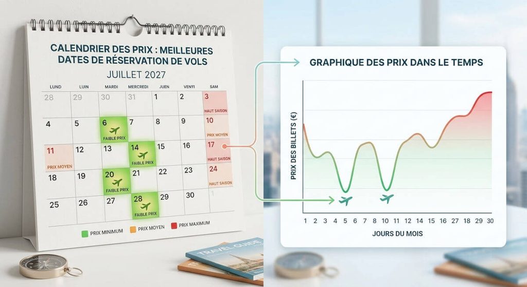 Calendrier de prix pour repérer les meilleures dates de réservation d'un vol